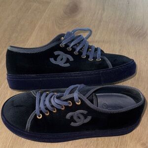 Chanel Velvet Navy Blue Sneakers